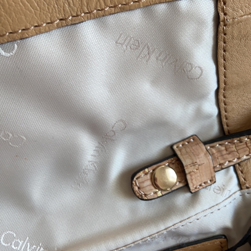 Calvin Klein Tan Leather Shoulder Bag Convertible Clutch - Picture 6 of 6